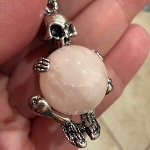 Rose Quartz on Silver Skull Pendant